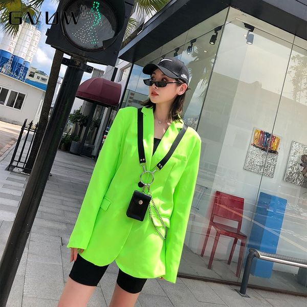 

women's suits & blazers gvuw 2021 autumn fluorescent green suit coat loose versatile casual wholesale clothes jaquetas streetwear kb414, White;black