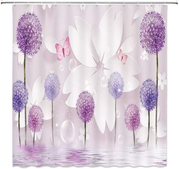 

shower curtains purple fantasy dandelion curtain dream cartoon modern room decor water surface butterfly lotus flowers art bathroom
