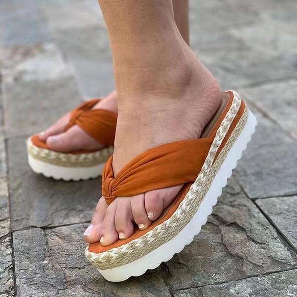 

female shoes slippers women summer platform slides low big size rubber flip flops 2021 hawaiian scandals fabric hoof heels, Black