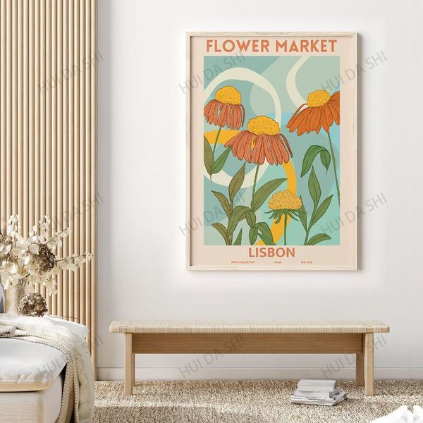 

paintings flower market print, poster, poster lisbon, shop sign, florist gift, wall art