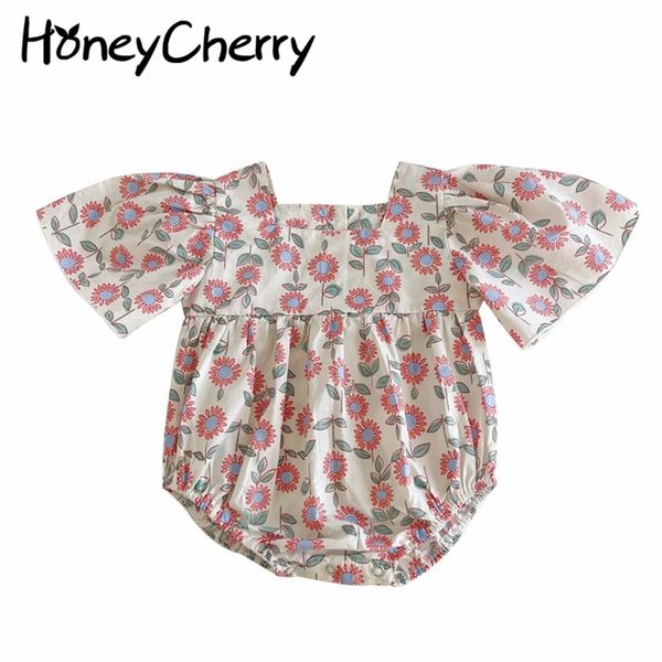 

baby summer print jumpsuit girl flying sleeve bodysuit clothes 210702, Blue