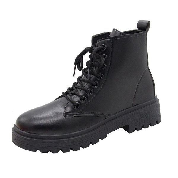 

boots soft artificial leather martn women's brown shoes 2021 autumn and winter flat platform ankle motorcycle, Black
