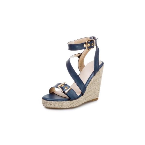 

big size simple buckle wedge sandal wedges shoes for women sandals woman ladies summer, Black