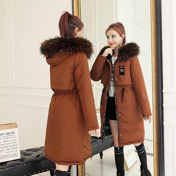 

women's down & parkas 2021 winter women long feminina cotton padded thick jackets outerwear hooded collar warm coats mujer1, Black