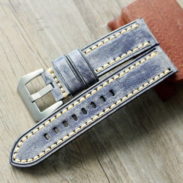 

watch bands 2021 upscale man handmade italian waxed cowhide straps for pam strap 20 22 24 mm watchbands stainless steel buckle, Black;brown
