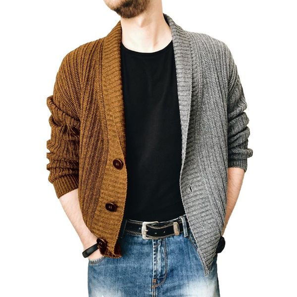 

men's sweaters patchwork contrast mens long sleeve sweater cardigan coat winter autumn warm casual knitted jumper, White;black