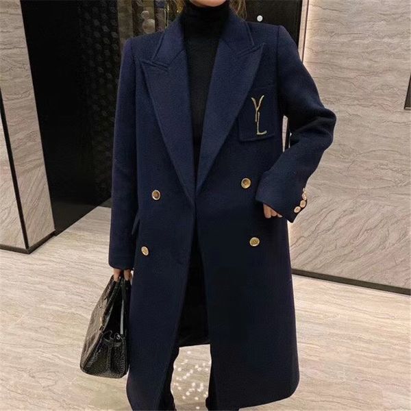 

fashion gold thread letter embroidery trench coats badge double row cotton coat women autumn winter outerwear with tags, Tan;black