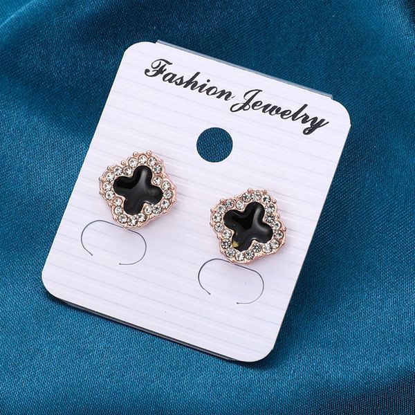 

small lovely black clover earrings female alloy inlaid fashion simple smile