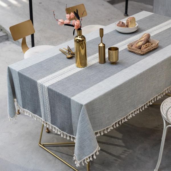 

table cloth kitchen anti dirty home wrinkle cotton linen protective rectangle stitching tassle dining room dustproof