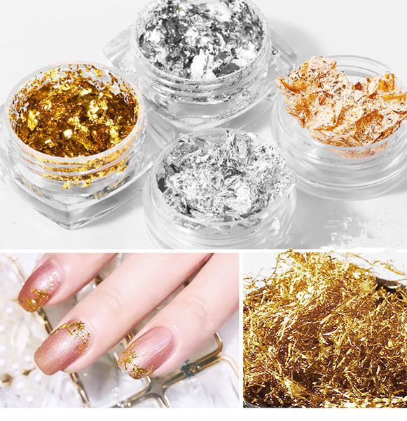 

1 box gold silver 3d glitter nail art sticker irregular aluminum foil paper diy uv gel polish nails decoration tools, Black