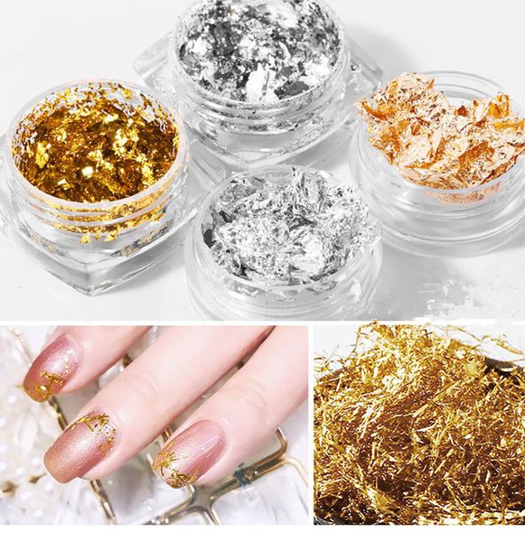 1 Box Gold Silber 3D Glitter Nail art Aufkleber Unregelmäßige Aluminium Folie Papier DIY UV Gel Polnischen Nägel Dekoration Werkzeuge