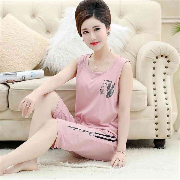 

women vest sleepwear arrivals 2 pajama set 100% cotton summer cactus home clothes for women pijamas mujer -4xl, Black;red
