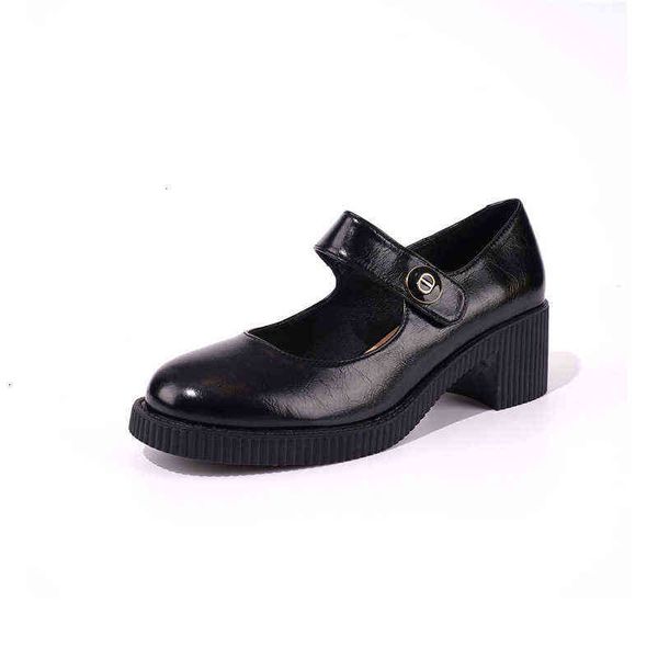 

thick heeled mary jane sho women's 2021 summer fashion show high button princs single 5926, Black;white