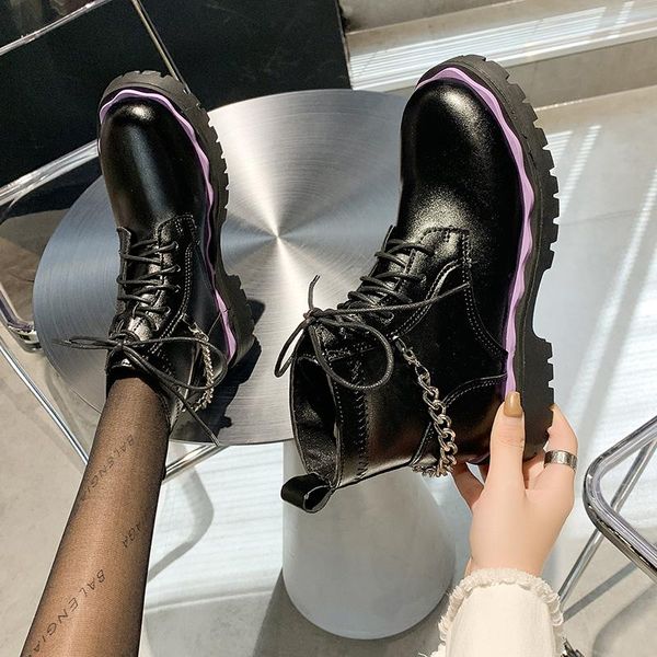 

boots fashion leather women lace up platform ankle lasdies brand shoes plus size 35-40 femmes botines de mujer, Black