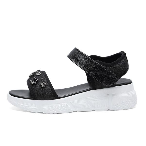 

sandals open toe flat sandals, solid color shoes, women's platform shoes, Black