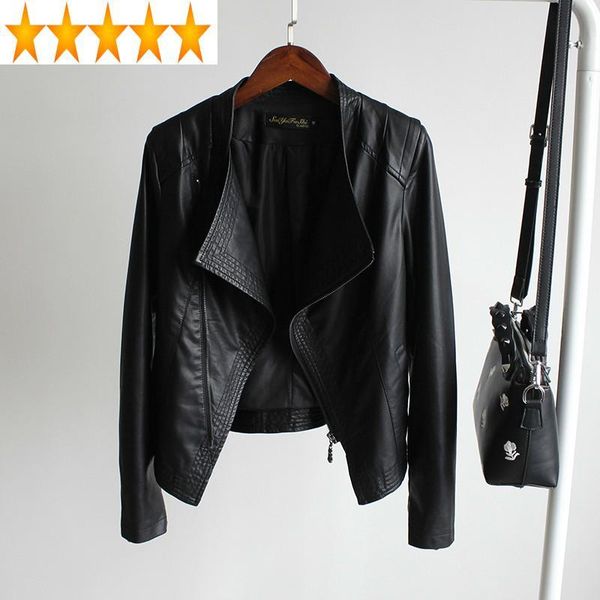 

women's leather & faux jacket female biker black pu coat women spring autumn 2021 abrigo mujer pph485