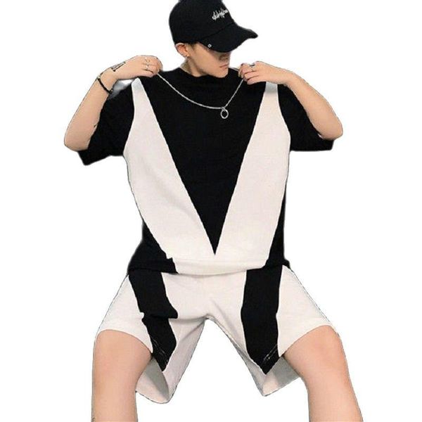 

men's tracksuits fashion man 2021 suit summer short-sleeved shorts tide loose version casual hip-hop sportswear two piece set men, Gray