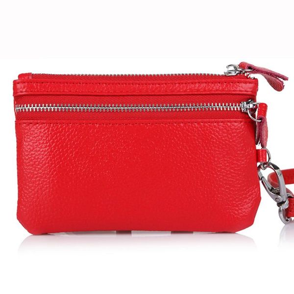 

wallets women genuine leather key bag keys holder multifunctional wristlet clutch coin bags wallet cow pu purse, Red;black