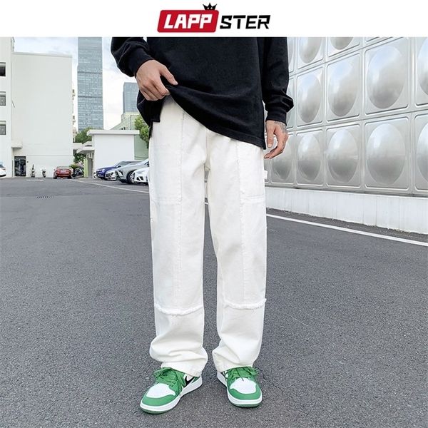 

lappster men patchwork baggy casual jeans pants mens y2k japanese streetwear denim trousers male vintage kpop fashion 220312, Blue