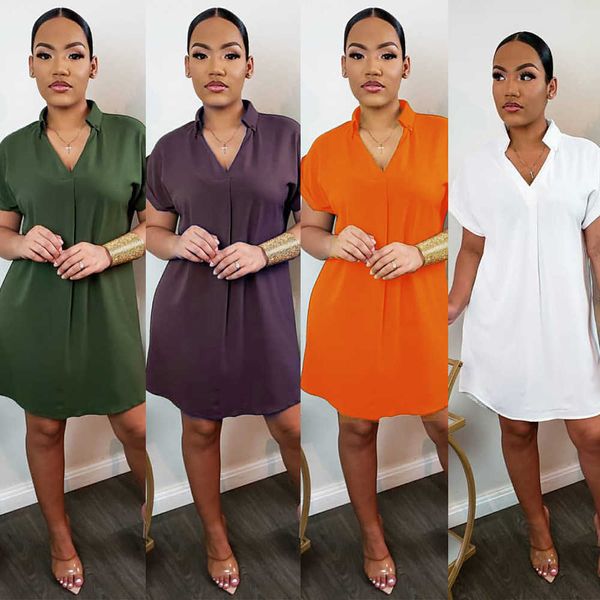 

a8619 new women's spring and summer fashion solid color shirt dress 4 colors, White