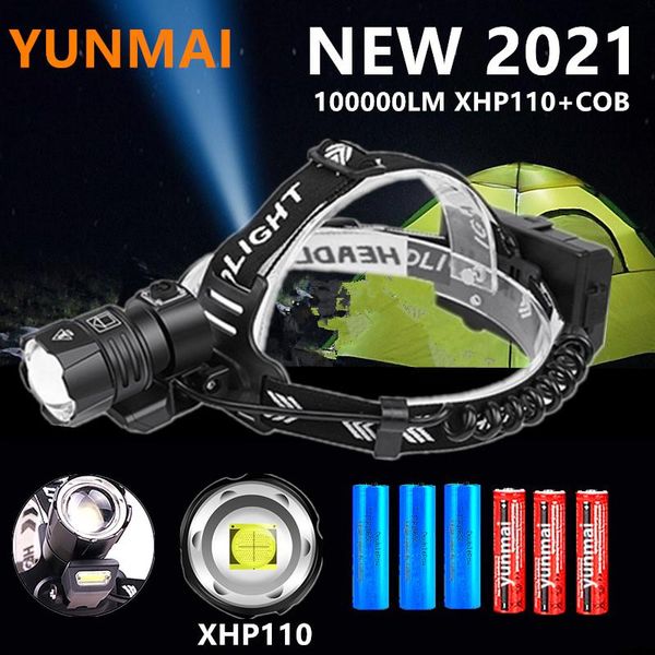 

1000000lm xhp110 usb rechargeable led with cob light head lamp 6000mah powerful headlight hunting lantern waterproof use 3x18650 headlamps