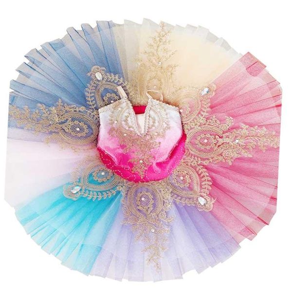 

stage wear 2021 clorful pattern of female professional ballet rainbow color costume girl's tutu skirt, Black;red