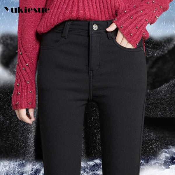 

winter warm jeans woman high waist candy color skinny slim denim pencil pants female plus sie 25-34 femme mujer women's, Blue