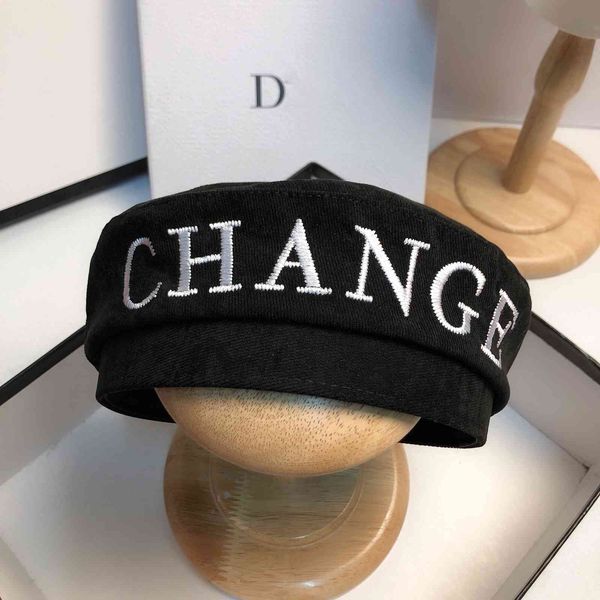 

autumn cotton embroidered letter beret designer version net red with goods painter hat household go out versatile octagonal hat, Black;white
