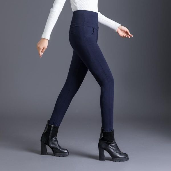 

women's pants & capris women double face down padded pencil automatic heating winter office lady high waist 90% white trousers pt-490, Black;white