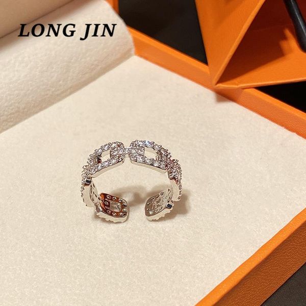 

wedding rings korean version simple chain ring cubic zircon silver color trend adjustable jewelry party gift for women, Slivery;golden
