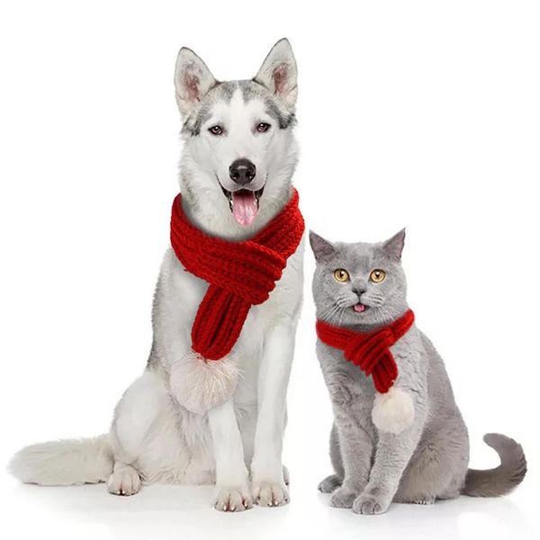 

pet fashion year knit scarf cat dog accessories winter warm supplies red gray green s m l size apparel