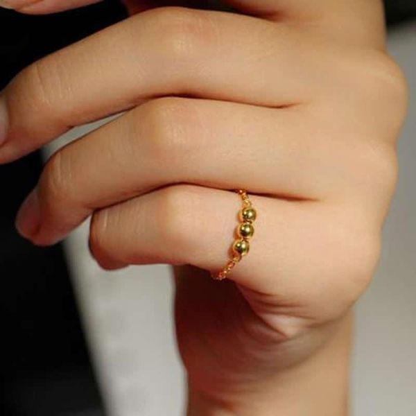

wedding rings arrival pure 24k yellow gold smooth beads ring lady's link, Slivery;golden