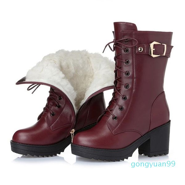

high-heeled genuine leather women winter boots thick wool warm women military boots high-quality female snow boots k25 211012, Black