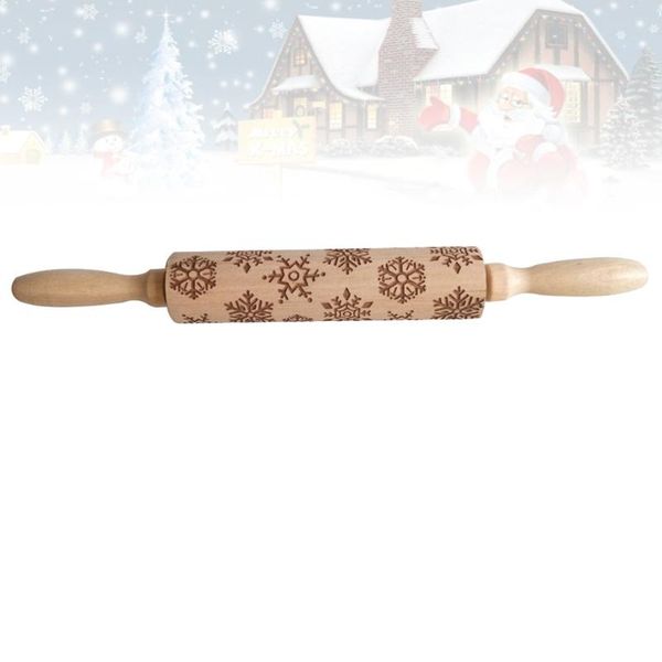 

rolling pins & pastry boards 1pc wooden pin christmas embossed dough roller durable stick kitchen accessories for home shop (snowflake)