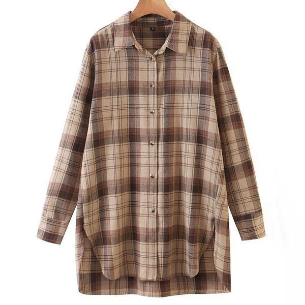 

vintage turn down collar blouses women fashion plaid printed shirts elegant long sleeve female ladies ht women's &, White