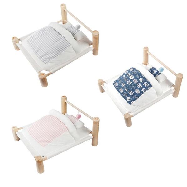 

cat beds & furniture bed house hammocks wood canvas lounge for small cats dogs washable camping pet supplies