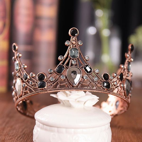 

hair clips & barrettes gold round crown wedding bridal accessories tiara tiaras for women with black gems prom gift, Golden;silver