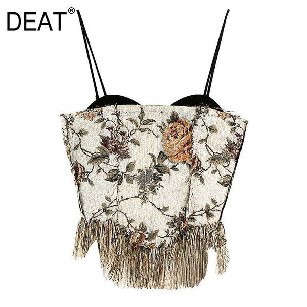 

[deat] summer fashion vest embroidery printing tassel back zipper sleeveless sling women tank 13q091 210527, White
