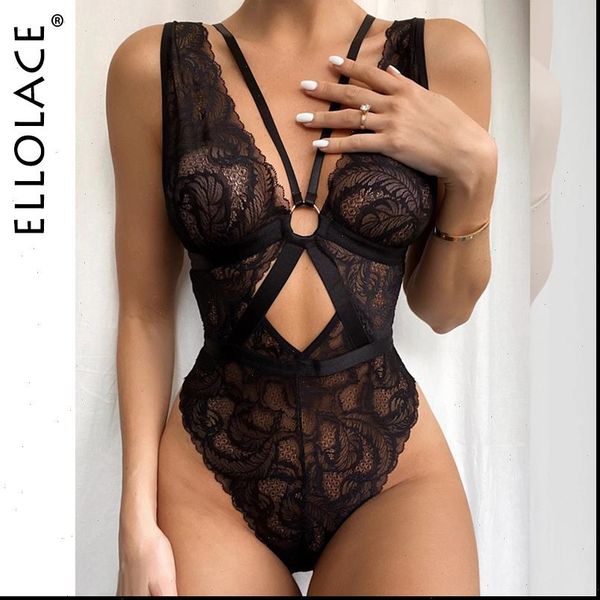 

ellolace womens jumpsuits bodysuit women lace rompers see through jumpsuit transparent body suit female bodys wholesale, Black;white