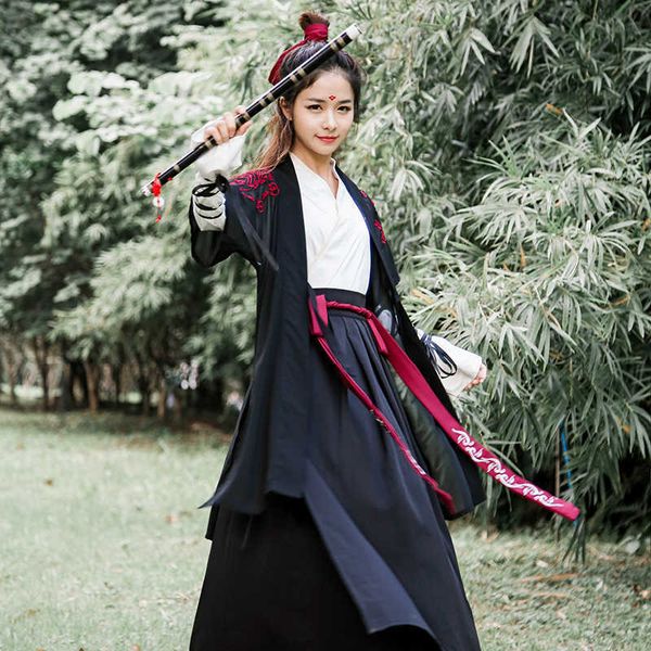 Costume da danza popolare nazionale cinese Costume da donna tradizionale Hanfu Abbigliamento da donna spadaccino orientale Vestito dinastia Han Abbigliamento cosplay Y0913