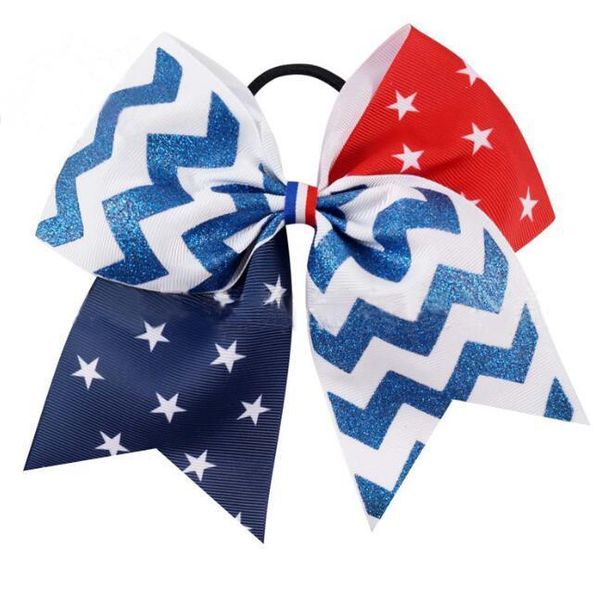 2021 neue 7 Zoll Pferdeschwänze Hoder Glitzer Rot Blau Weiß Cheer Bow Haarschmuck für Schulmädchen Glitzer Ripsband Kinder Cheerleader