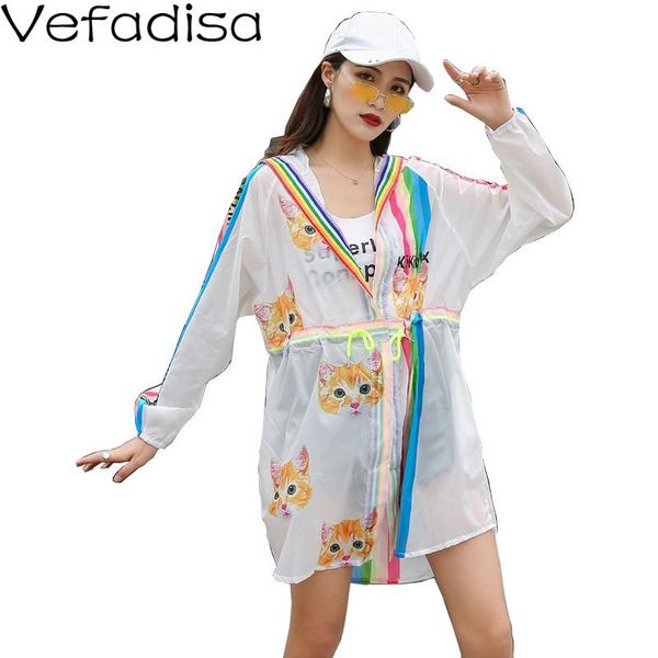 

women's jackets vefadisa animal cat print sunscreen jacket women 2021 summer sun protection clothing long cardigan coat white qyf2508, Black;brown