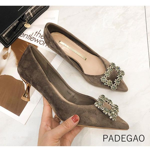 

dress shoes high heel 2021 women brown crystal high-heeled buckle elegant fashion woman heels, Black