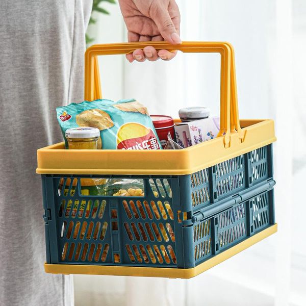 

storage baskets foldable basket shopping picnic rattan grocery blue