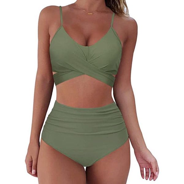 

women's swimwear plus size 2021 bathing suit bikini set high waisted tummy control two piece swimsuit tankini women biquini, White;black