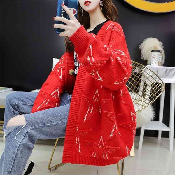 

long cotton sweater cardigan female small fresh loose jacket suit spring and autumn 210427, White;black