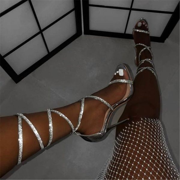 

sandals 2021 fashion cross-strap lady club shoes crystal summer woman large size 42 super high heel, Black