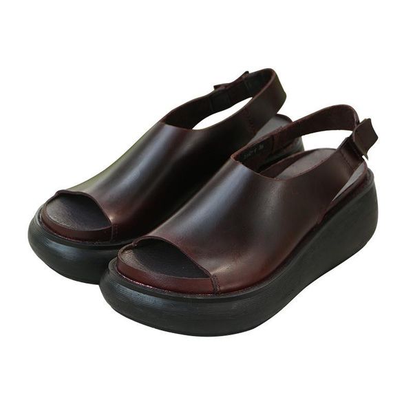 

510-1 genuine leather shoe comfortable women's shoes summer retro-gupo and thick-soled fishmouth open-toed sandals, Black