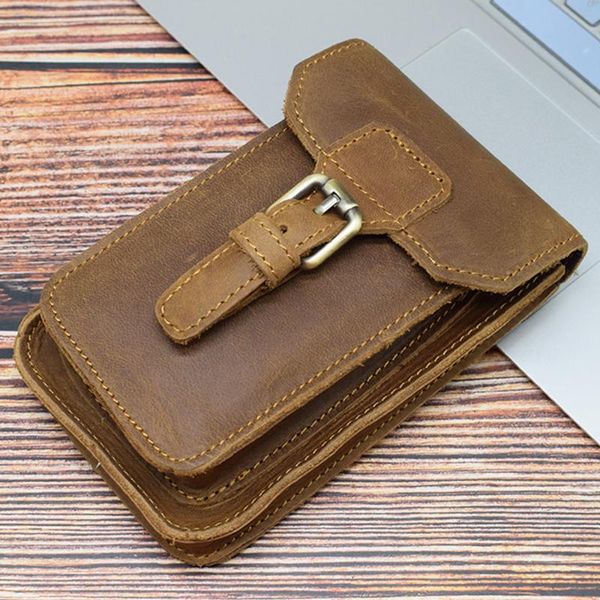 

fashion retro crazy horse leather waist bag coin purse wallet sport travel wear belt buckle mobile phone cigarette case bags