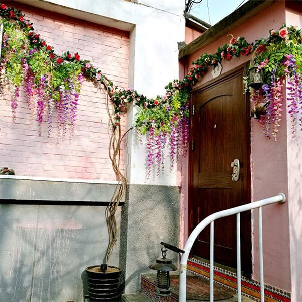 

decorative flowers & wreaths 12pcs/lot artificial silk wisteria vines hanging bouquet rattan arch garland for home garden el wedding decor